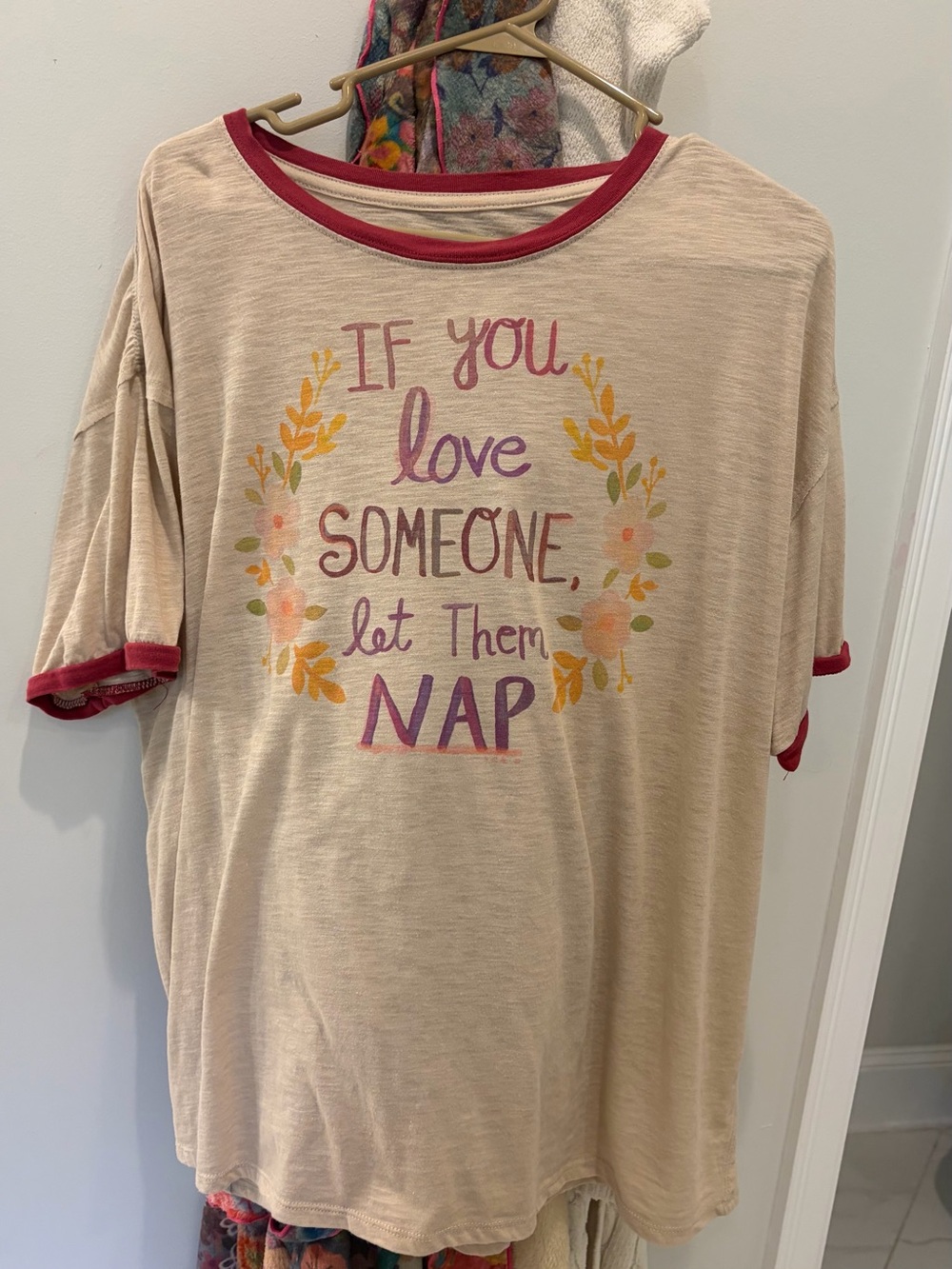 NATURAL LIFE Beige women’s Tee with Burgundy Trim